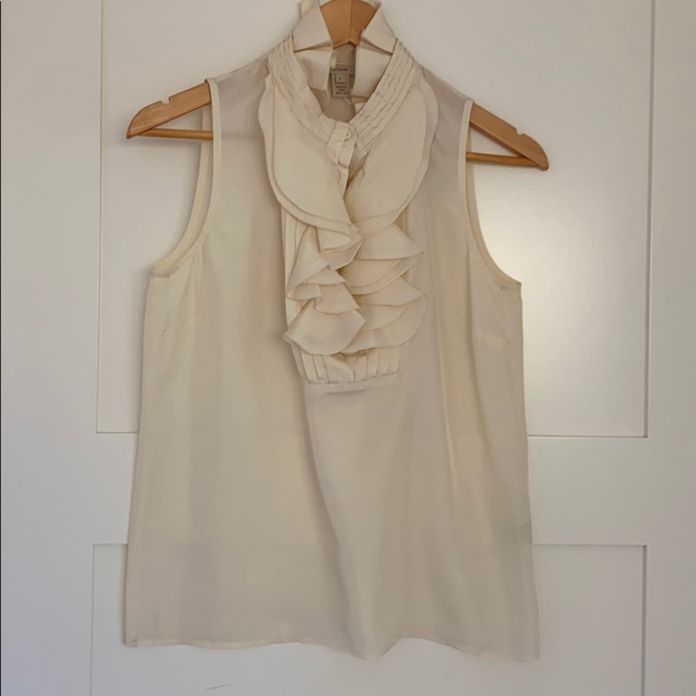 Jcrew cream silk blouse with ruffles size 4